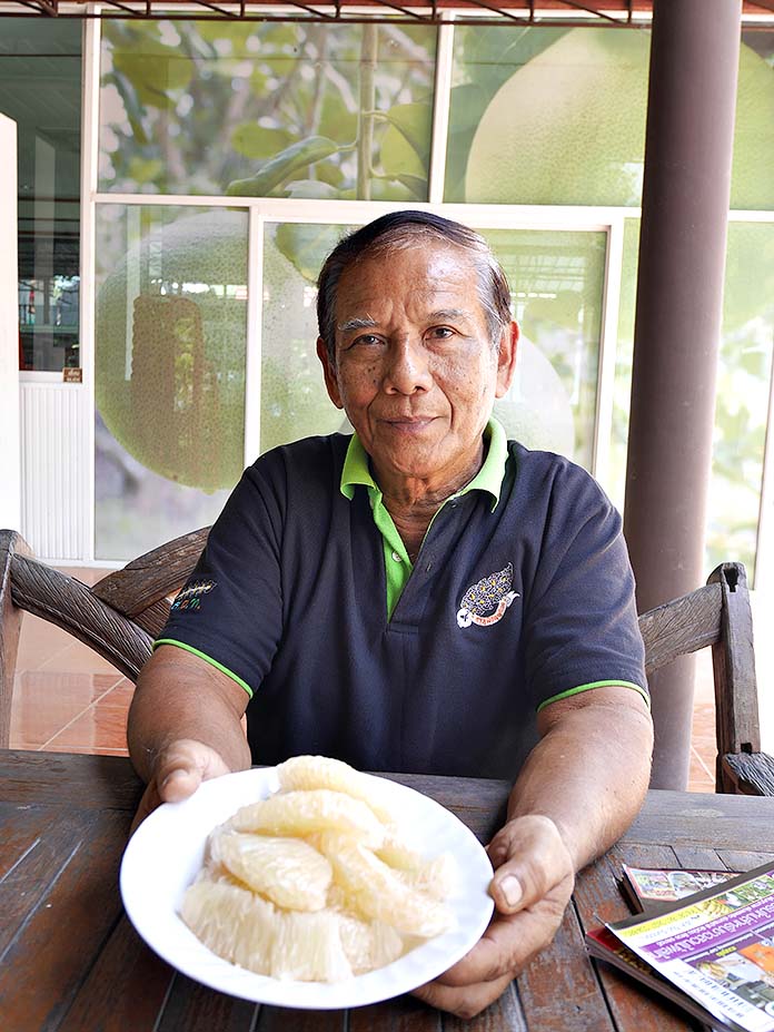 2.ครูสมทรง-แสงตะวัน-ผู้ปลูกสวนส้มโอพันธุ์ขาวใหญ่