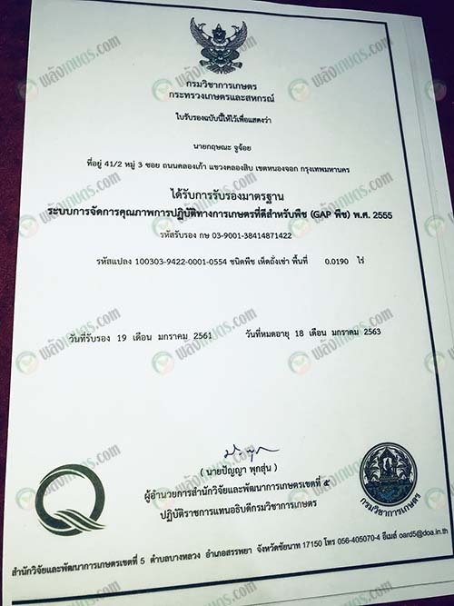 ได้รับรองมาตรฐาน-GAP-จากกรมวิชาการเกษตร